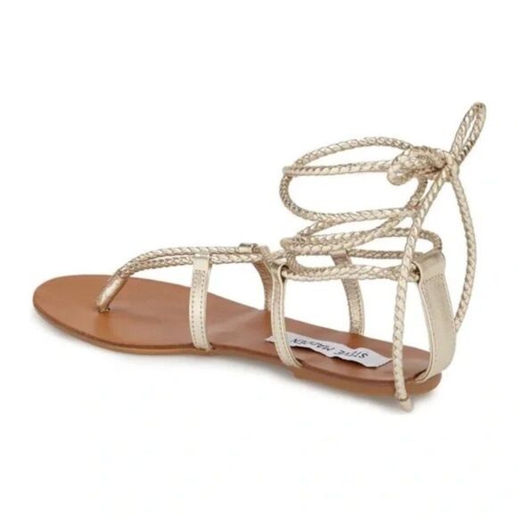 Steve Madden Werkit Gold Leather Leg Wrap Gladiator Sandals - Picture 3 of 16